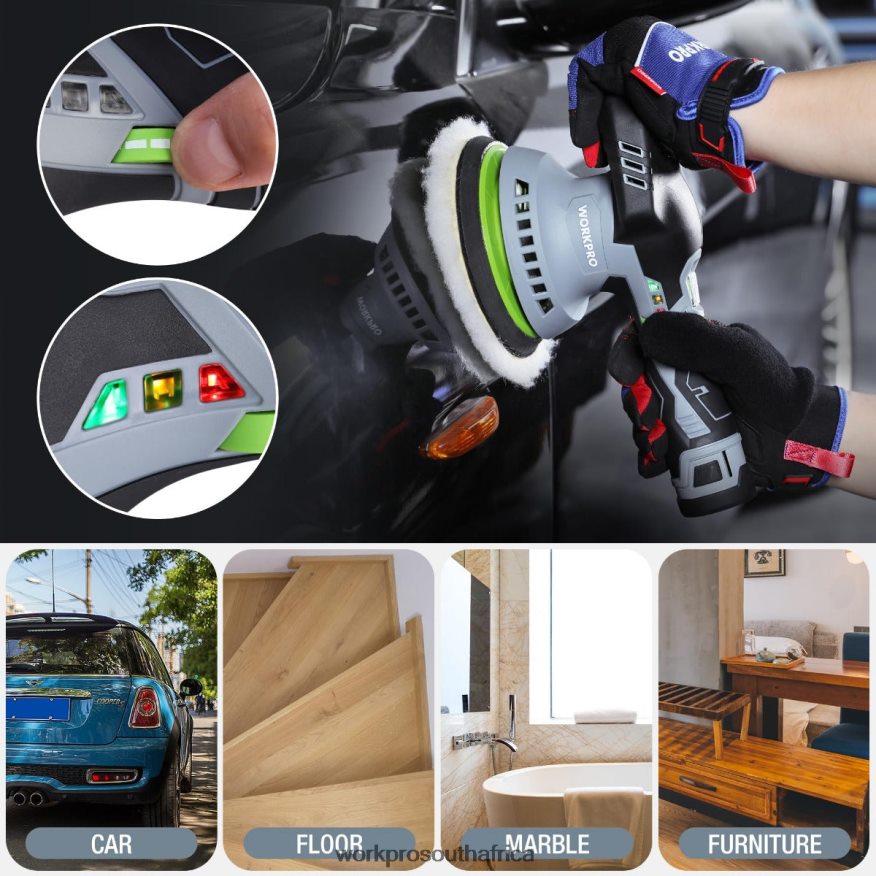 ZA WORKPRO 6-Inch Dual Action Cordless Car Buffer Polisher with 2 pcs 12V Rechargeable Battery Morden 4B8V2T238 Tool
