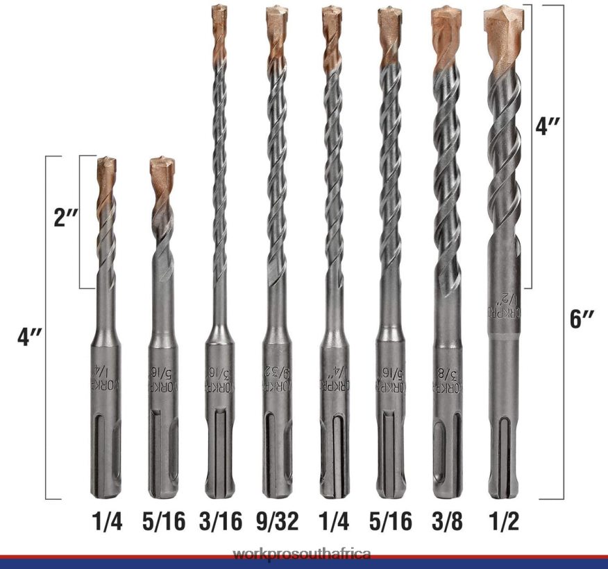 ZA WORKPRO 8 Pcs SDS-plus Drill Bit Set, Carbide Tip, SDS+ Rotary Hammer Drill Bit Set with Storage Case for Brick, Cement, Stone & Concrete Useful 4B8V2T205 Tool