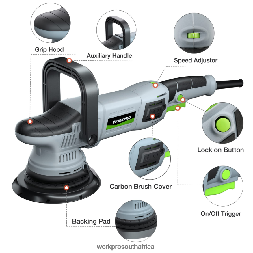 ZA WORKPRO Buffer Polisher, 6-inch 1080W Dual Action Random Orbital Polish Kit Morden 4B8V2T240 Tool