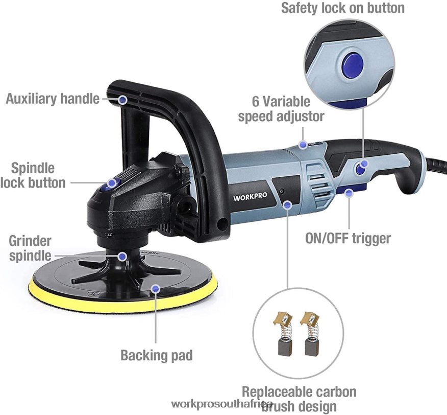 ZA WORKPRO Detachable Handle Buffer Polisher with Accessories Helpful 4B8V2T231 Tool