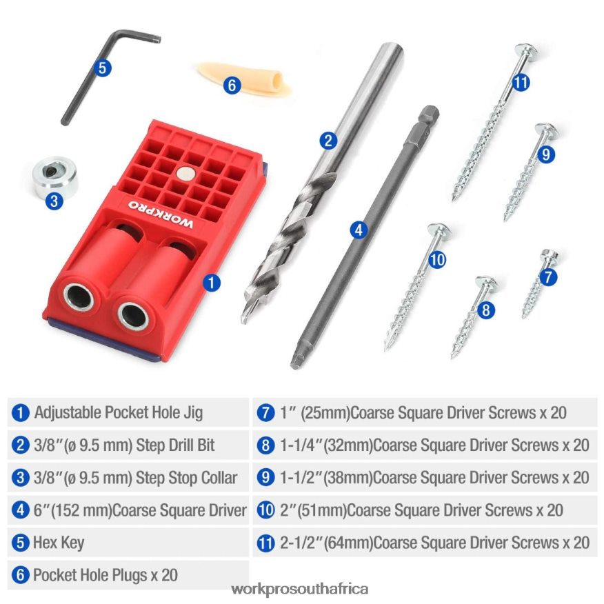ZA WORKPRO Plastic Plugs Coarse Square Driver Screws Pocket Hole Jig Kit Morden 4B8V2T201 Tool