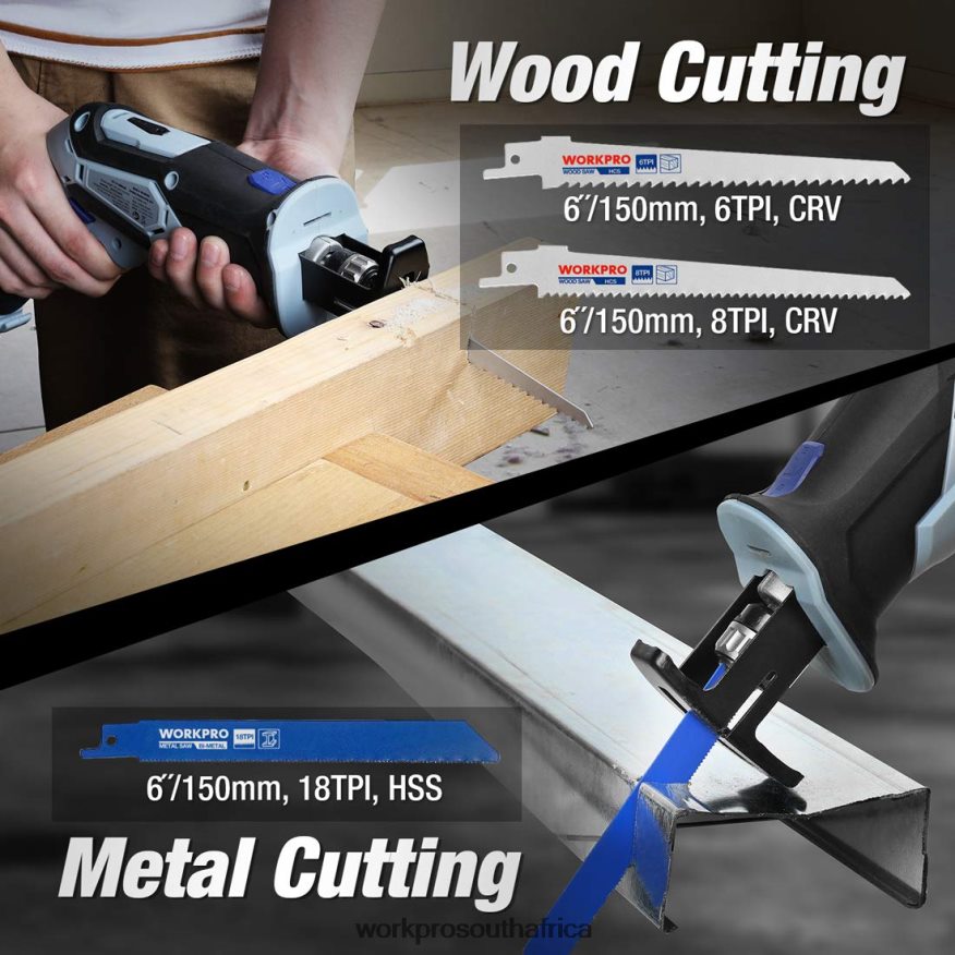 ZA WORKPRO 12V Cordless Reciprocating Saw with Clamping Jaw Useful 4B8V2T185 Tool