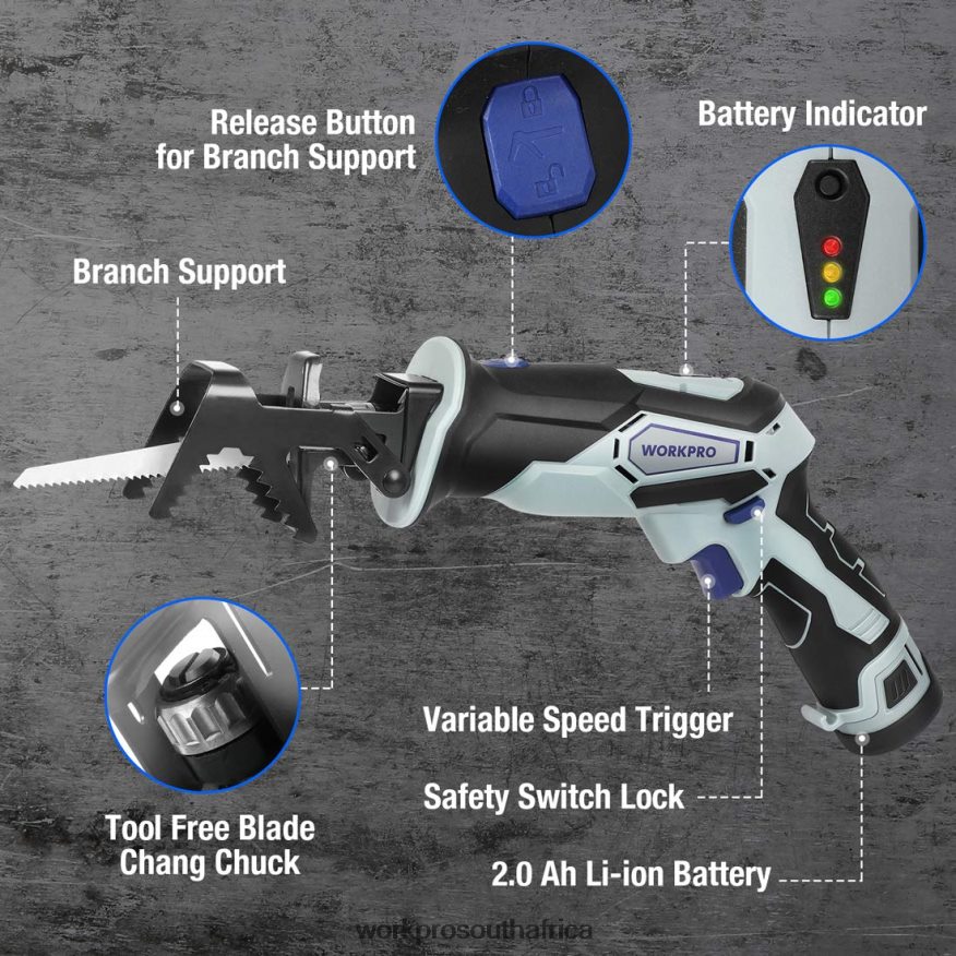 ZA WORKPRO 12V Cordless Reciprocating Saw with Clamping Jaw Useful 4B8V2T185 Tool