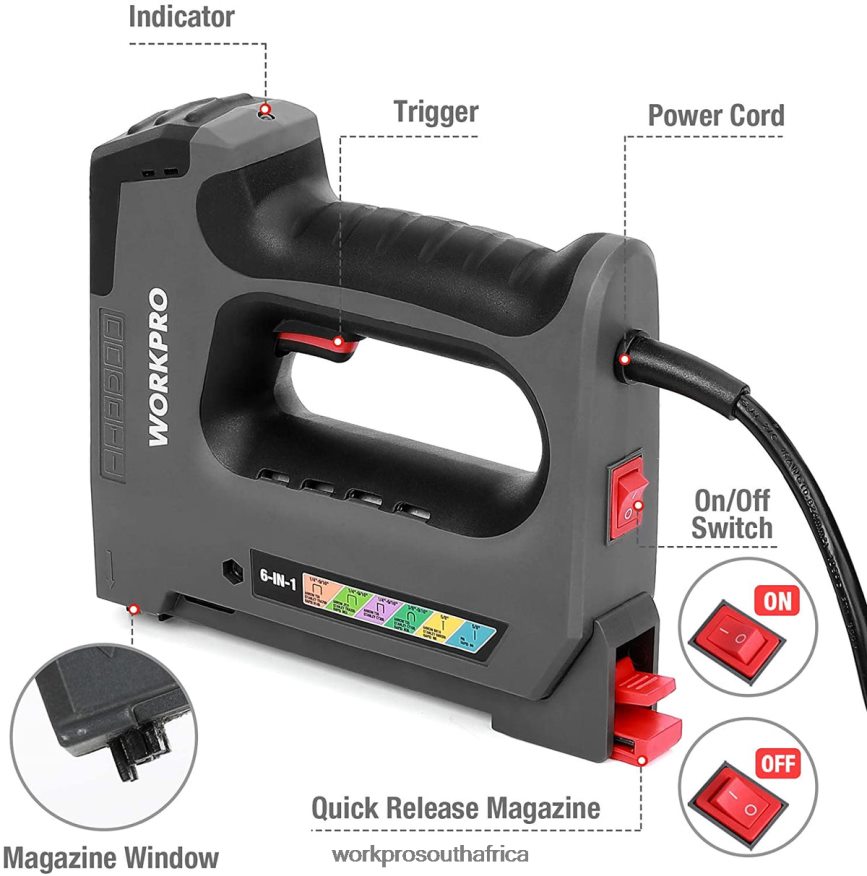 ZA WORKPRO 110V 6 in 1 Electric Stapler Tacker for DIY Project of Woodworking Useful 4B8V2T167 Tool