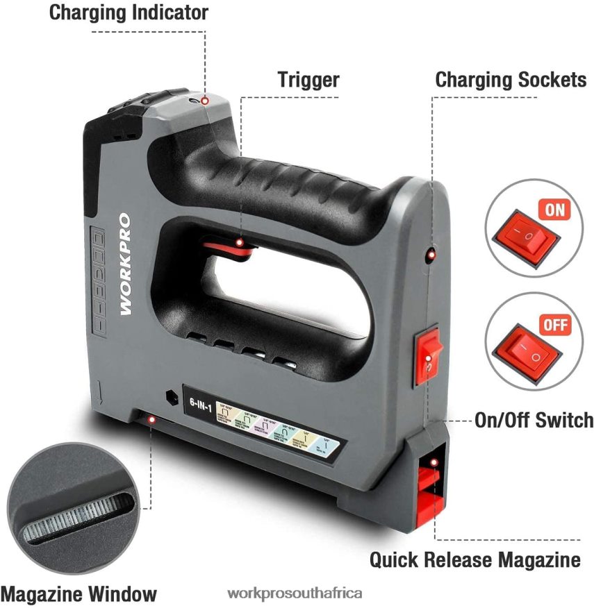ZA WORKPRO 6 in 1 3.6V Rechargeable Cordless Staple Gun Useful 4B8V2T166 Tool
