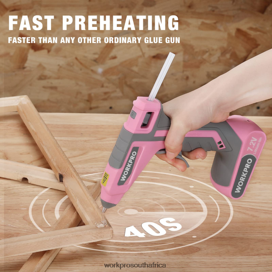 ZA WORKPRO 7.2V Cordless Hot Melt Glue Gun Kit Pink/White 4B8V2T164 Tool