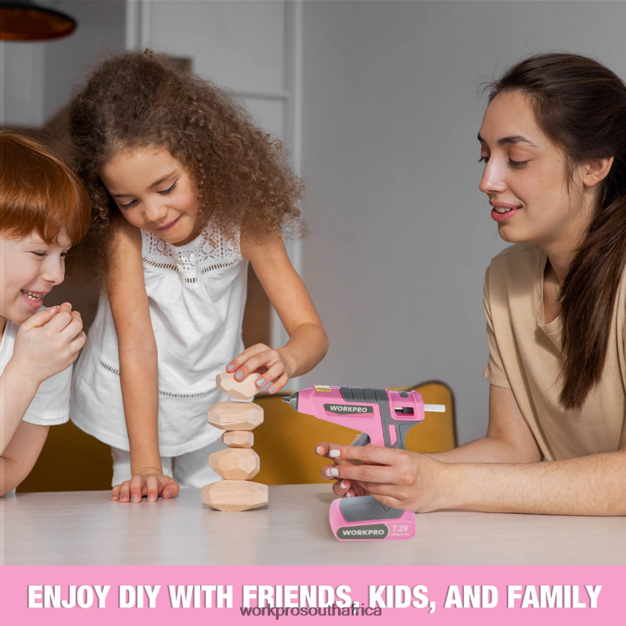 ZA WORKPRO 7.2V Cordless Hot Melt Glue Gun Kit Pink/White 4B8V2T164 Tool