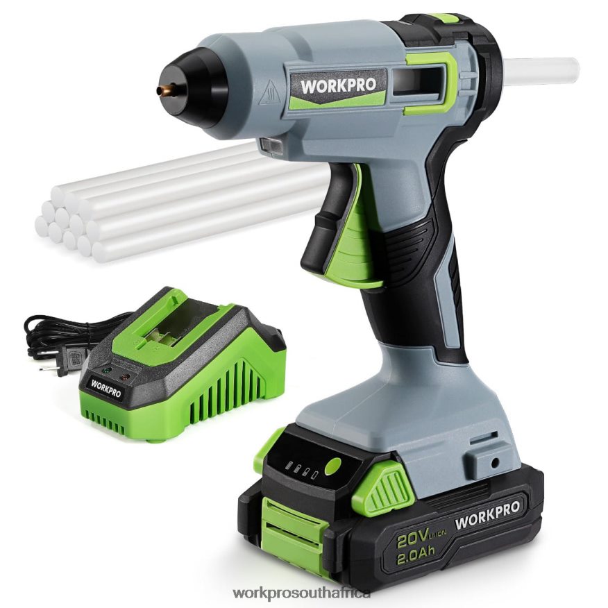 ZA WORKPRO Cordless Hot Glue Gun Kit with 12 Pcs Glue Sticks, 20V 2.0 Ah Li-ion Battery Useful 4B8V2T165 Tool