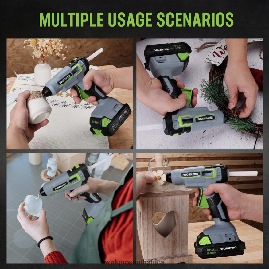 ZA WORKPRO Cordless Hot Glue Gun Kit with 12 Pcs Glue Sticks, 20V 2.0 Ah Li-ion Battery Useful 4B8V2T165 Tool