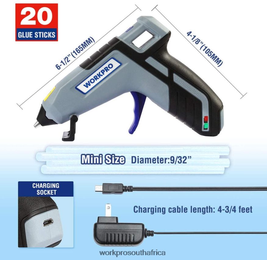 ZA WORKPRO Cordless Melt Fast Preheating Mini Glue Gun with 20 PCS Premium Glue Stick Blue/Pink 4B8V2T163 Tool