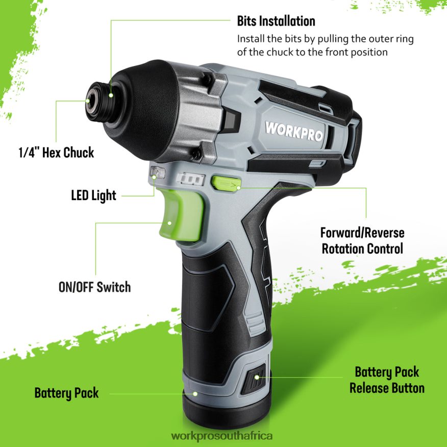 ZA WORKPRO 12V Cordless Impact Driver Kit, Hex Electric Impact Drill/Driver Set with 2.0Ah Lithium-ion Battery New 4B8V2T190 Tool