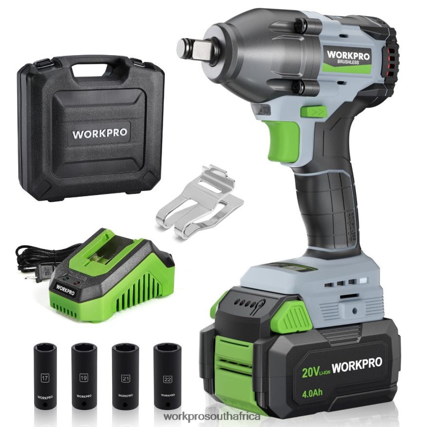 ZA WORKPRO 20V Cordless Impact Wrench, with 4.0 Ah Battery, Fast Charger, 4 Impact Sockets and Storage Case Morden 4B8V2T188 Tool