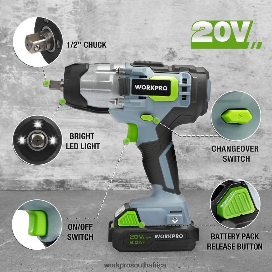 ZA WORKPRO 20V Cordless Impact Wrench with Fast Charger Belt Clip for Easy Carrying Morden 4B8V2T187 Tool