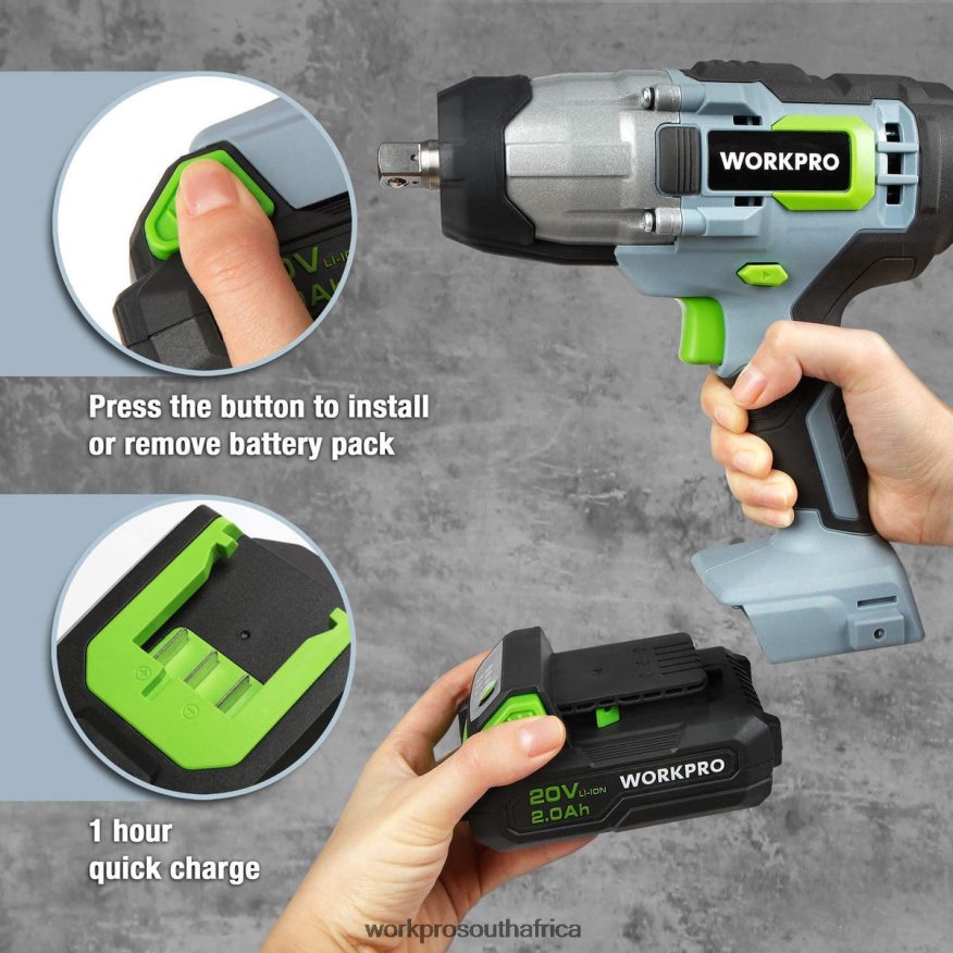 ZA WORKPRO 20V Cordless Impact Wrench with Fast Charger Belt Clip for Easy Carrying Morden 4B8V2T187 Tool