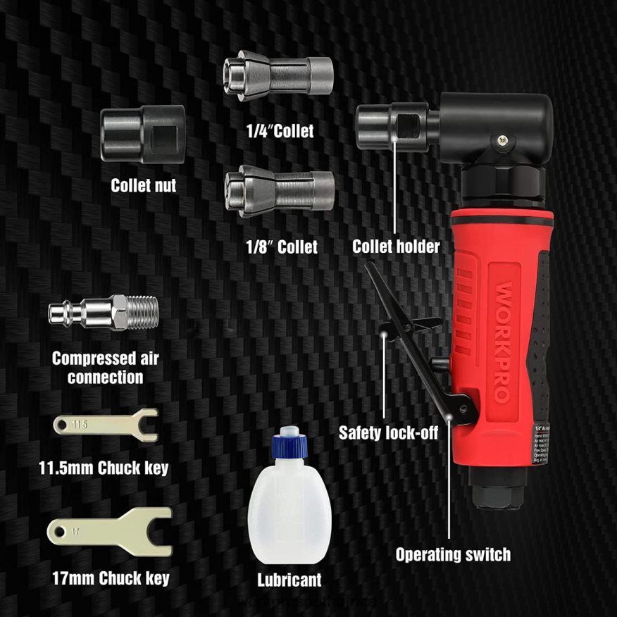 ZA WORKPRO Air Angle Die Grinder 1/4-Inch Pneumatic Right Angle Die Grinder Set Morden 4B8V2T180 Tool