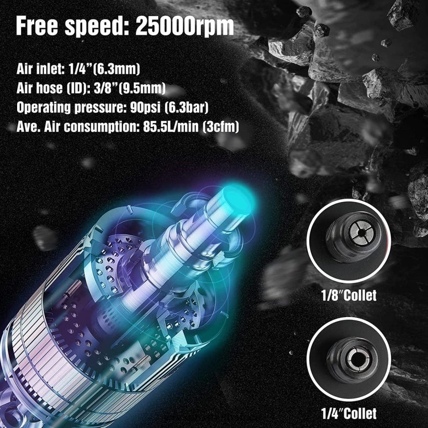 ZA WORKPRO Air Die Grinder, 1/4-Inch Pneumatic Straight Die Grinder, 25000RPM, Air-Powered Die Grinder New 4B8V2T183 Tool