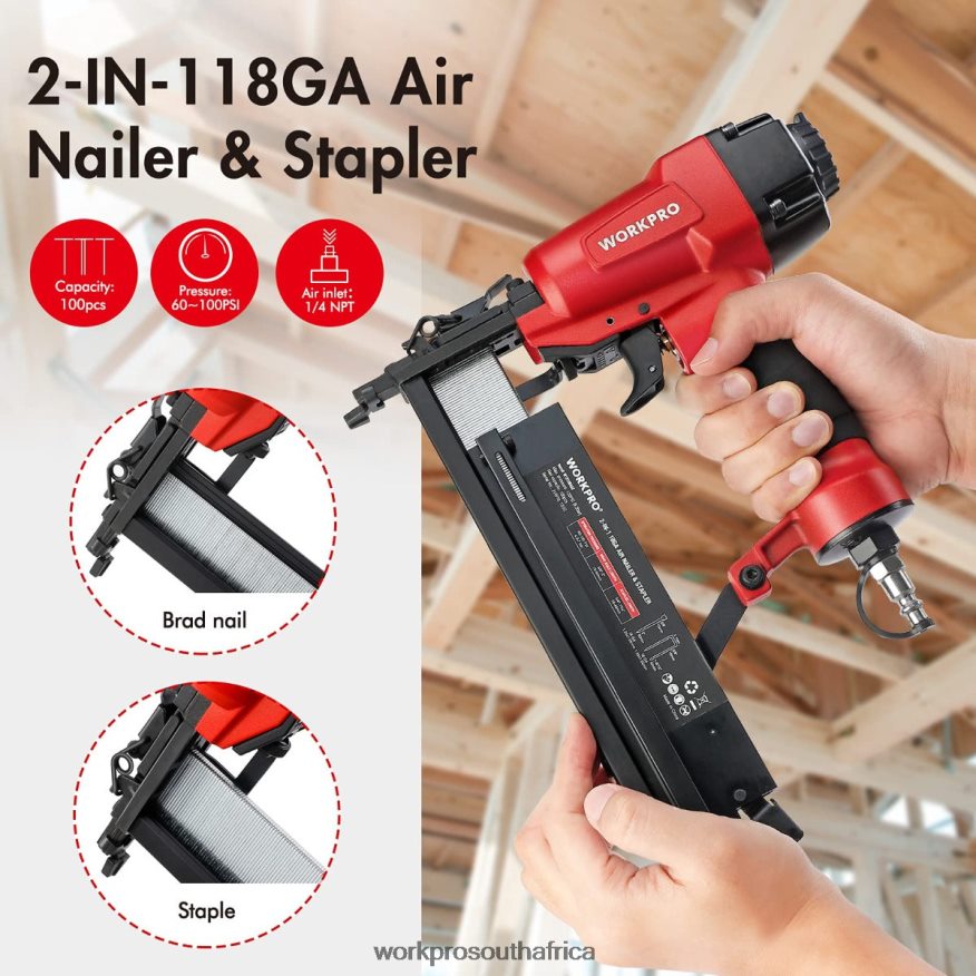 ZA WORKPRO Pneumatic 2 in 1 Brad Nailer with 400pcs Nails/ 300 Pcs Staples Morden 4B8V2T181 Tool
