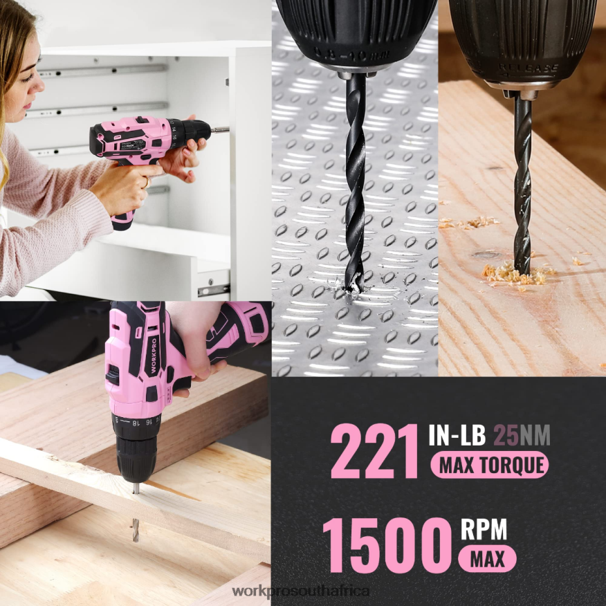 ZA WORKPRO 108-Piece Portable Tool Set with Power Drill Pink/Grey 4B8V2T173 Tool