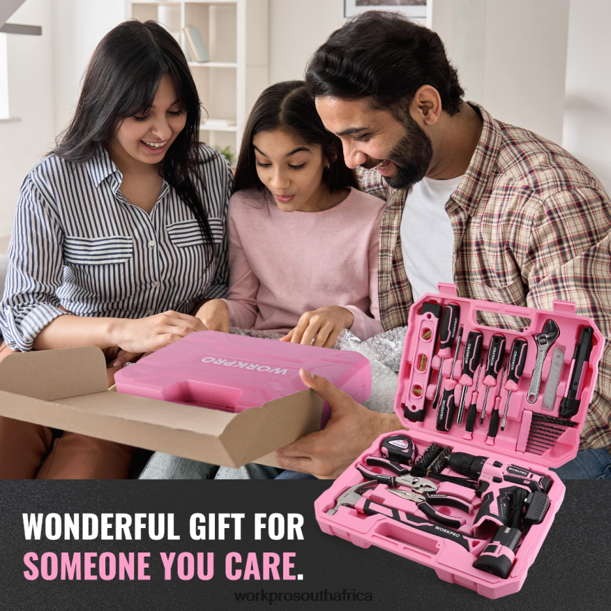 ZA WORKPRO 108-Piece Portable Tool Set with Power Drill Pink/Grey 4B8V2T173 Tool
