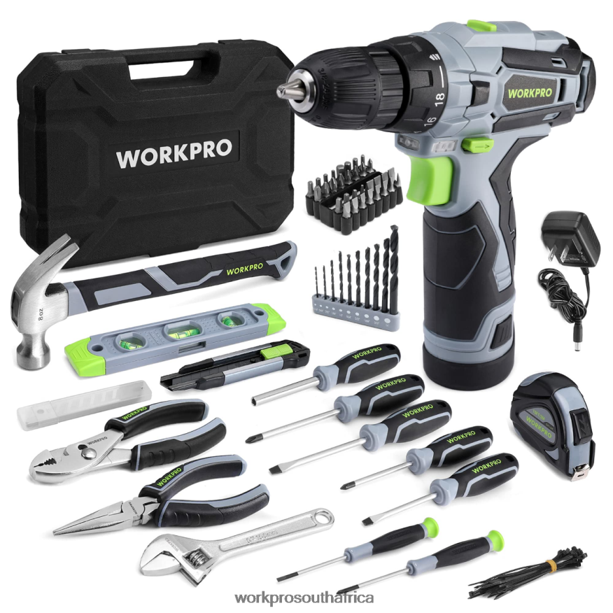 ZA WORKPRO 108-Piece Portable Tool Set with Power Drill Pink/Grey 4B8V2T173 Tool