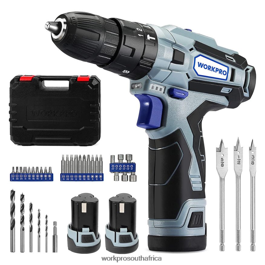 ZA WORKPRO 12V 2-Speed Cordless Drill Driver Kit, 2 Li-Ion Batteries 2000 mAh and Fast Charger Morden 4B8V2T168 Tool