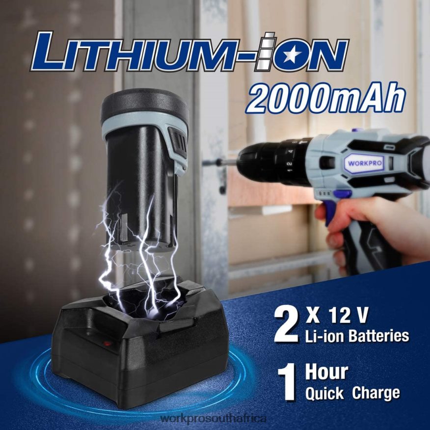 ZA WORKPRO 12V 2-Speed Cordless Drill Driver Kit, 2 Li-Ion Batteries 2000 mAh and Fast Charger Morden 4B8V2T168 Tool
