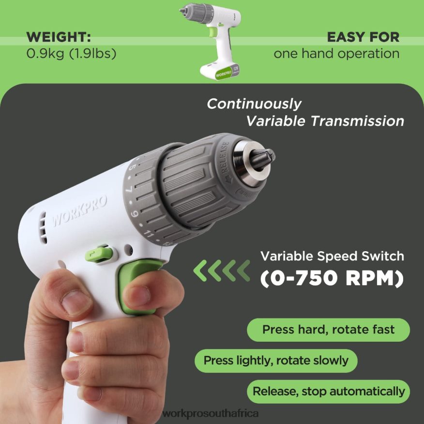 ZA WORKPRO 12V Cordless Drill Driver Set with 6 Pcs Bits, 3/8-Inch Keyless Chuck, Variable Speed, 18 Touque Setting Pink/White 4B8V2T175 Tool