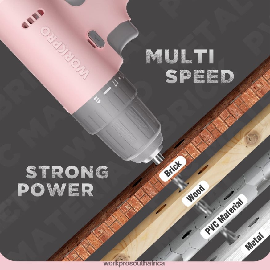 ZA WORKPRO 12V Cordless Drill Driver Set with 6 Pcs Bits, 3/8-Inch Keyless Chuck, Variable Speed, 18 Touque Setting Pink/White 4B8V2T175 Tool