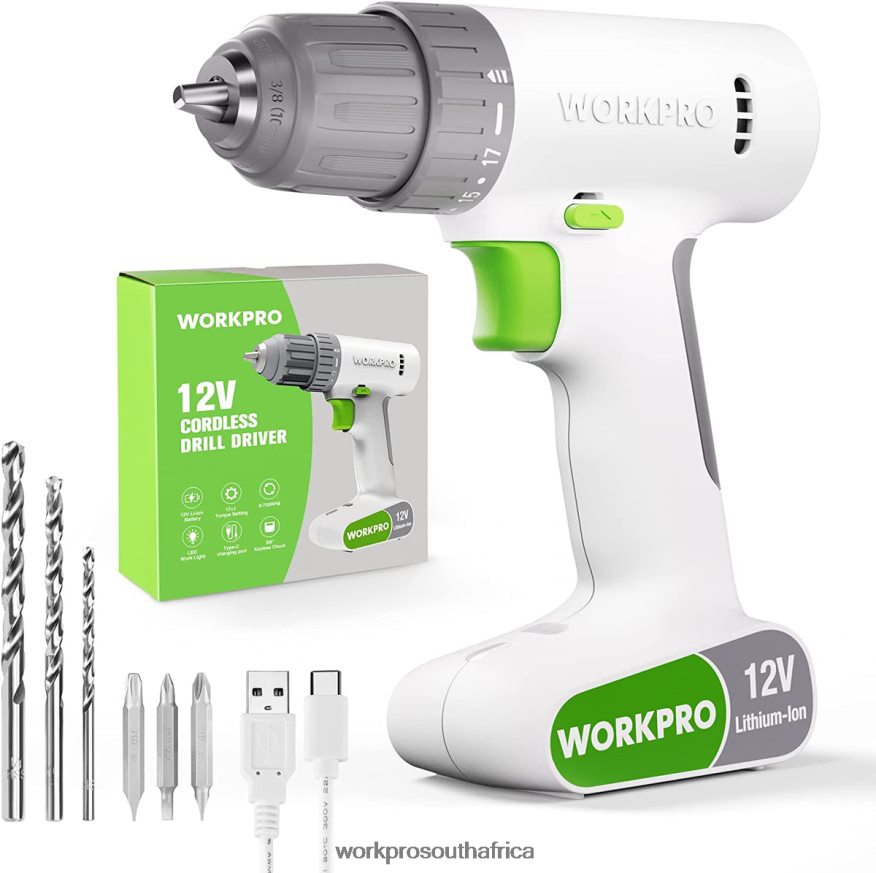 ZA WORKPRO 12V Cordless Drill Driver Set with 6 Pcs Bits, 3/8-Inch Keyless Chuck, Variable Speed, 18 Touque Setting Pink/White 4B8V2T175 Tool