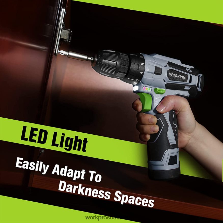 ZA WORKPRO 12V Electric Cordless Drill Driver Kit Keyless Chuck, Charger and Storage Bag Included Green 4B8V2T177 Tool