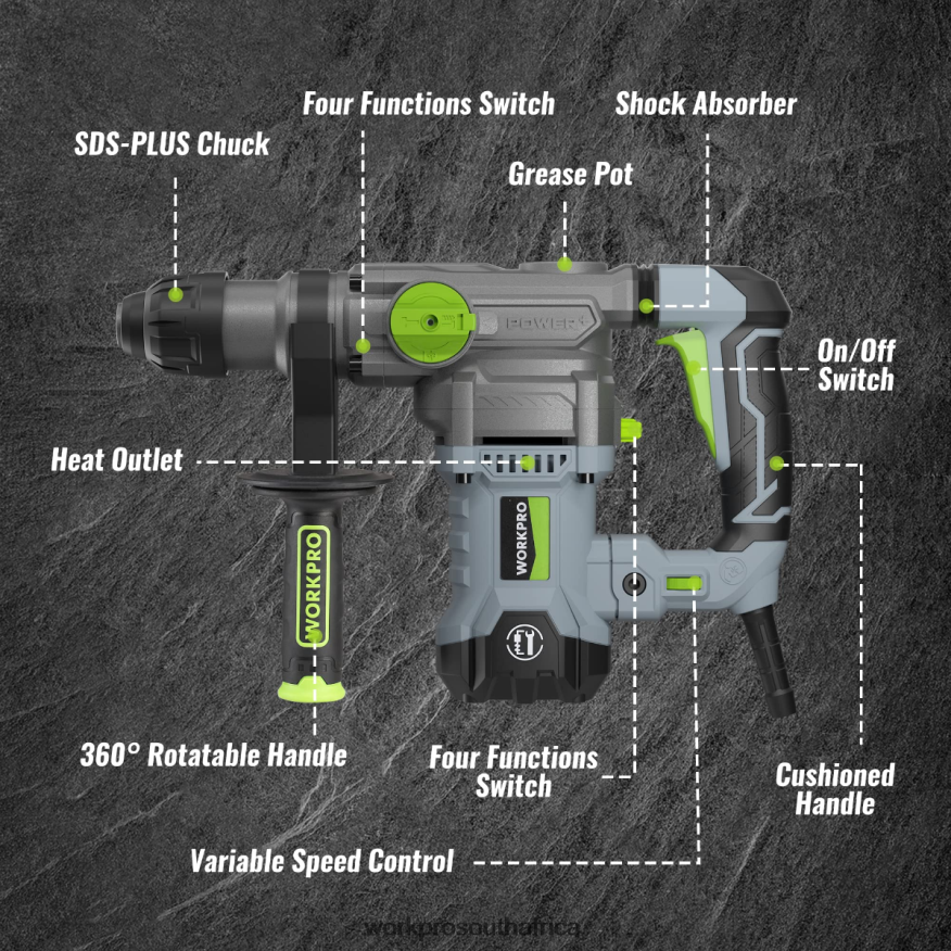 ZA WORKPRO 12.5AMP 1-1/4 Inch Premium SDS-Plus Rotary Hammer Drill, Heavy Duty Corded Version Helpful 4B8V2T179 Tool