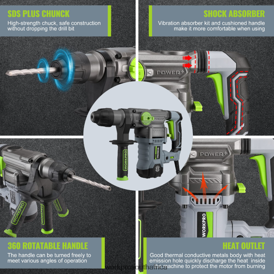 ZA WORKPRO 12.5AMP 1-1/4 Inch Premium SDS-Plus Rotary Hammer Drill, Heavy Duty Corded Version Helpful 4B8V2T179 Tool