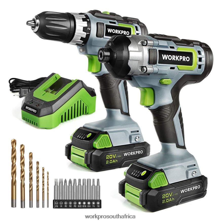 ZA WORKPRO 20V Cordless Drill Combo Kit, Drill Driver and Impact Driver with 2x 2.0Ah Batteries and 1 Hour Fast Charger Helpful 4B8V2T169 Tool