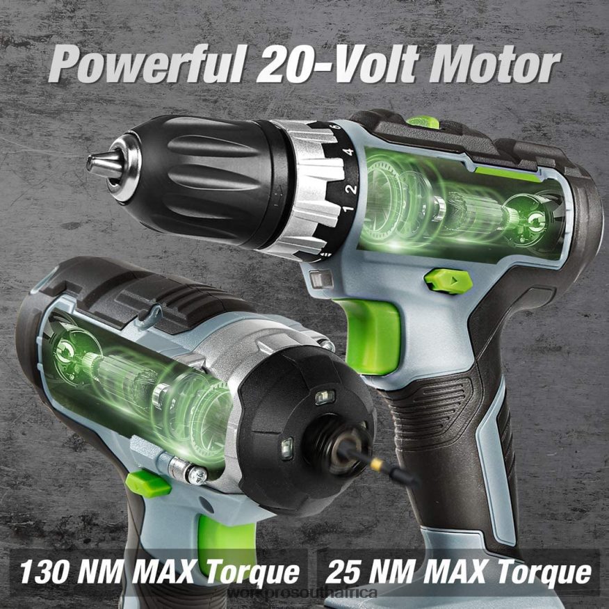 ZA WORKPRO 20V Cordless Drill Combo Kit, Drill Driver and Impact Driver with 2x 2.0Ah Batteries and 1 Hour Fast Charger Helpful 4B8V2T169 Tool
