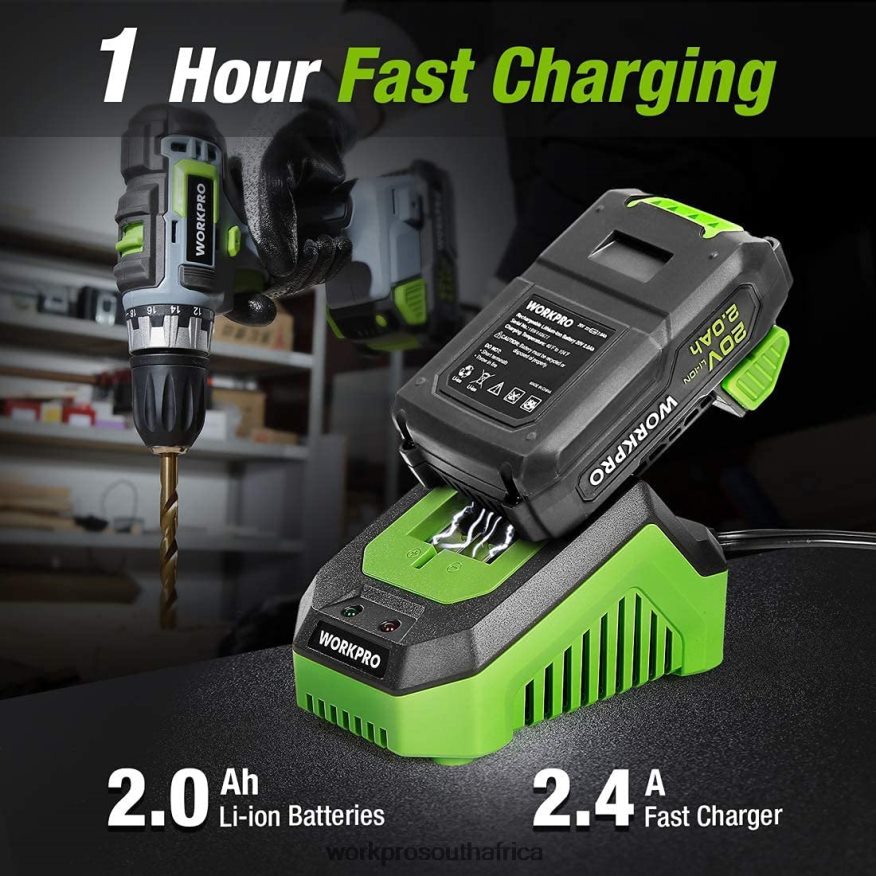 ZA WORKPRO 20V Cordless Drill Combo Kit, Drill Driver and Impact Driver with 2x 2.0Ah Batteries and 1 Hour Fast Charger Helpful 4B8V2T169 Tool