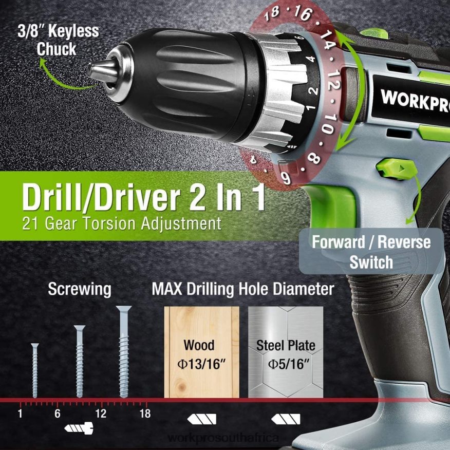 ZA WORKPRO 20V Cordless Drill Combo Kit, Drill Driver and Impact Driver with 2x 2.0Ah Batteries and 1 Hour Fast Charger Helpful 4B8V2T169 Tool