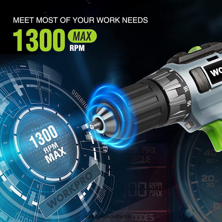 ZA WORKPRO 20V Cordless Drill Driver Kit, 2.0 Ah Li-ion Battery, 1 Hour Fast Charger and 11-inch Storage Bag Included Green 4B8V2T176 Tool