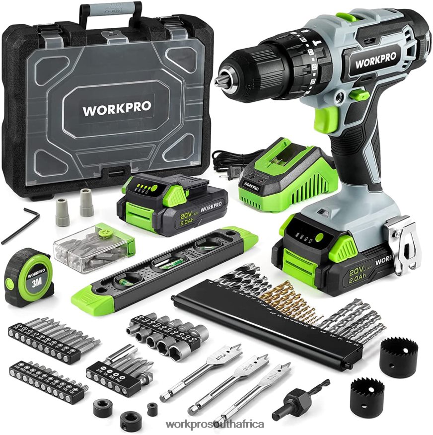 ZA WORKPRO 20V Max Cordless Drill Driver Set, Electric Power Impact Drill Tool with 102 Pieces Accessories, 2 x 2.0Ah Li-ion Batteries with Fast Charger Useful 4B8V2T170 Tool