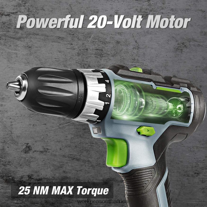 ZA WORKPRO 20V Variable Speed Cordless Drill/Driver Kit, 18+2 Torque Setting 2.0 Ah Li-ion Battery and 1 Hour Fast Charger Morden 4B8V2T172 Tool