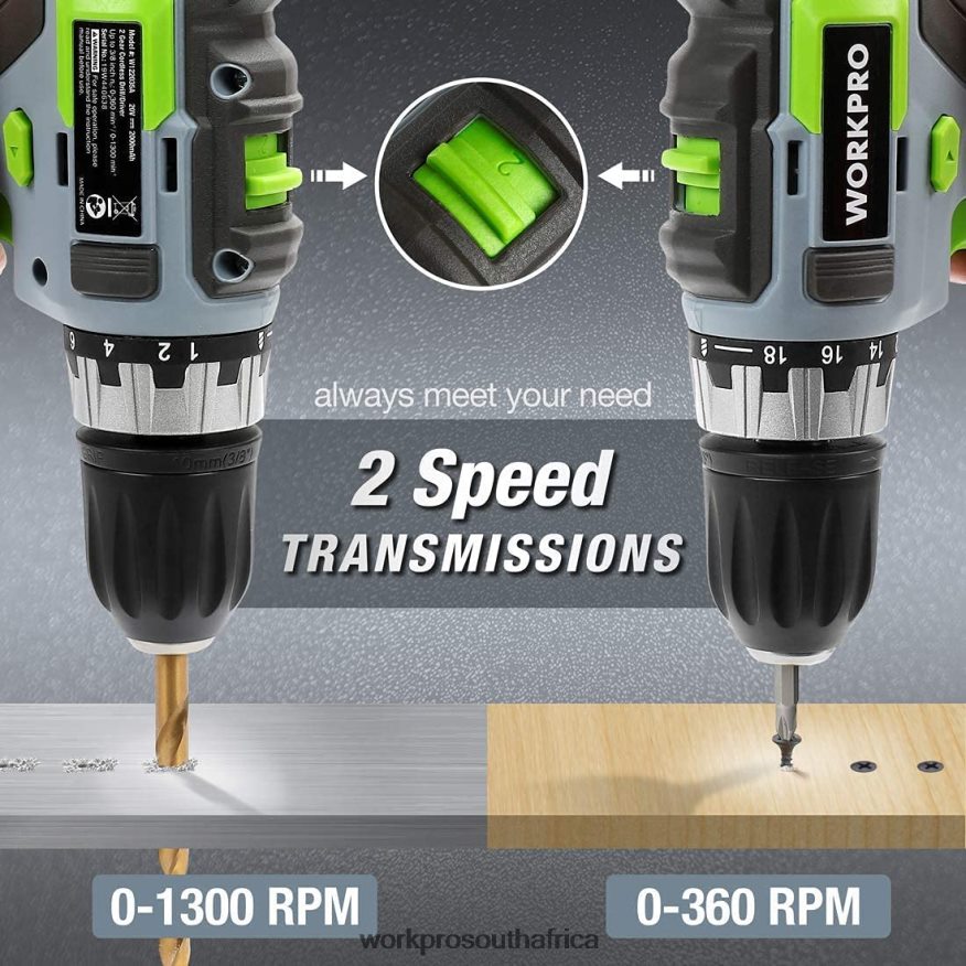 ZA WORKPRO 20V Variable Speed Cordless Drill/Driver Kit, 18+2 Torque Setting 2.0 Ah Li-ion Battery and 1 Hour Fast Charger Morden 4B8V2T172 Tool