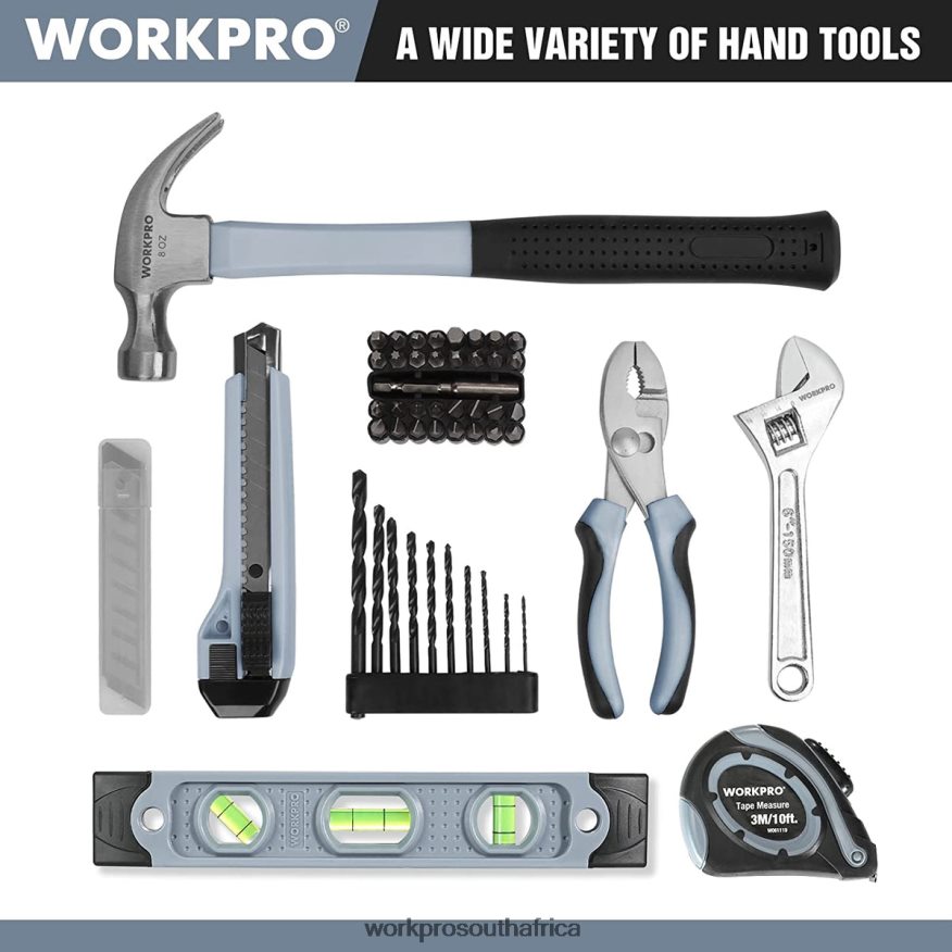 ZA WORKPRO 61 Pcs 12V Cordless Drill and Home Tool Kit, 14-inch Storage Bag Included Grey 4B8V2T174 Tool