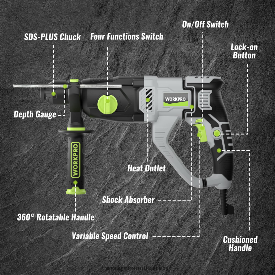 ZA WORKPRO 7.5AMP 1-1/4 Inch Premium SDS-Plus Rotary Hammer Drill, Lightweight Corded Version Useful 4B8V2T178 Tool