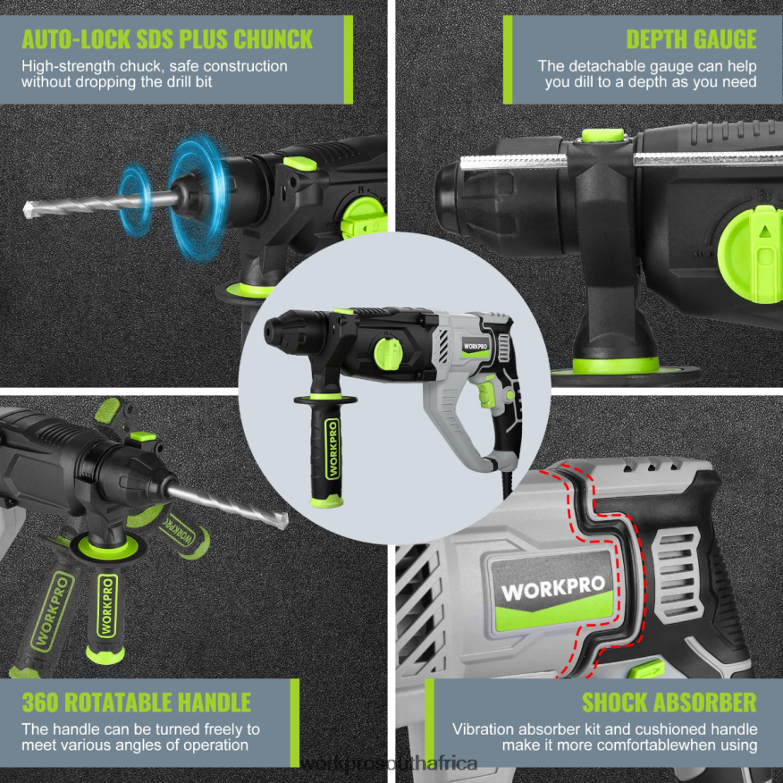 ZA WORKPRO 7.5AMP 1-1/4 Inch Premium SDS-Plus Rotary Hammer Drill, Lightweight Corded Version Useful 4B8V2T178 Tool