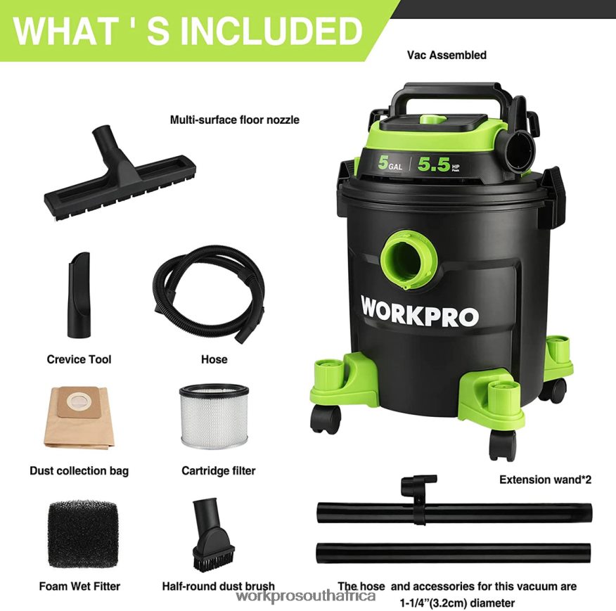 ZA WORKPRO 5 Gallon Shop Vacuum, 5.5 Peak Horsepower Shop-Vac Cleaner with HEPA Filter, Hose, and Accessories Morden 4B8V2T214 Tool