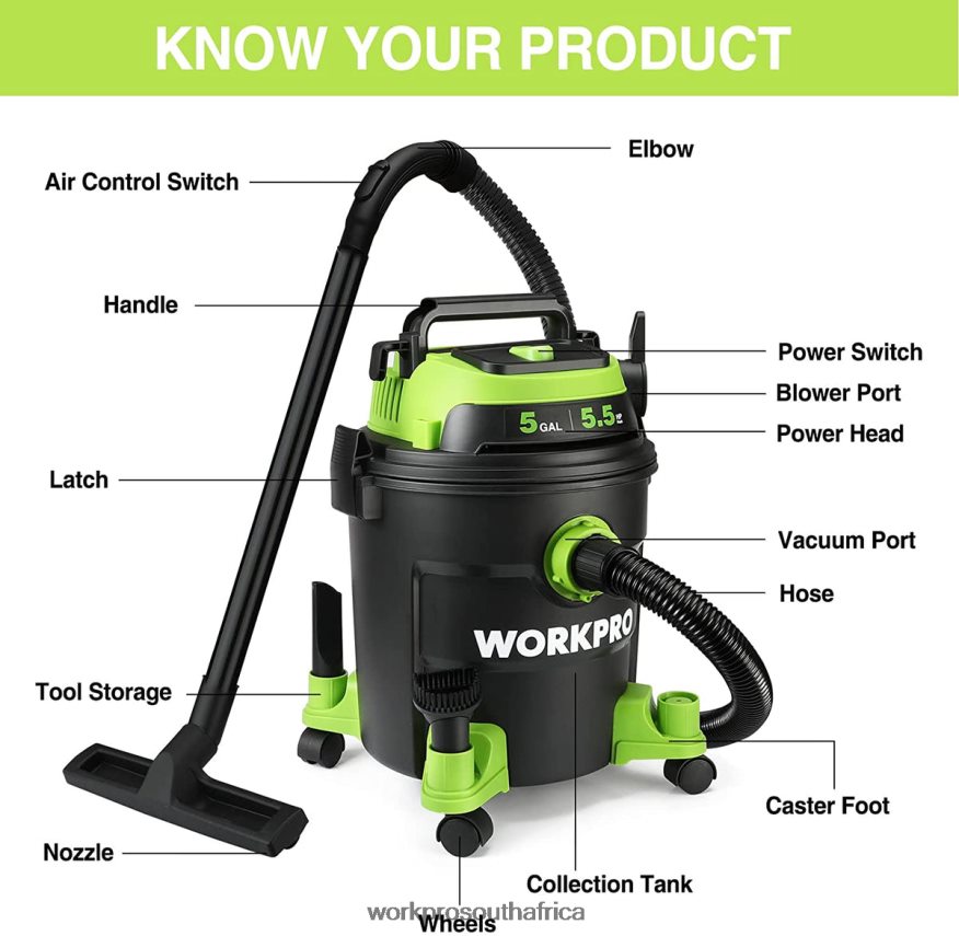 ZA WORKPRO 5 Gallon Shop Vacuum, 5.5 Peak Horsepower Shop-Vac Cleaner with HEPA Filter, Hose, and Accessories Morden 4B8V2T214 Tool