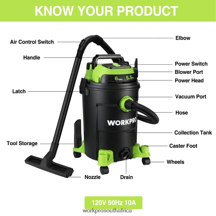 ZA WORKPRO 6 Gallon Shop Vacuum 5.5 Peak Horsepower Shop Vac Cleaner with HEPA Filter Hose and Accessories Helpful 4B8V2T215 Tool