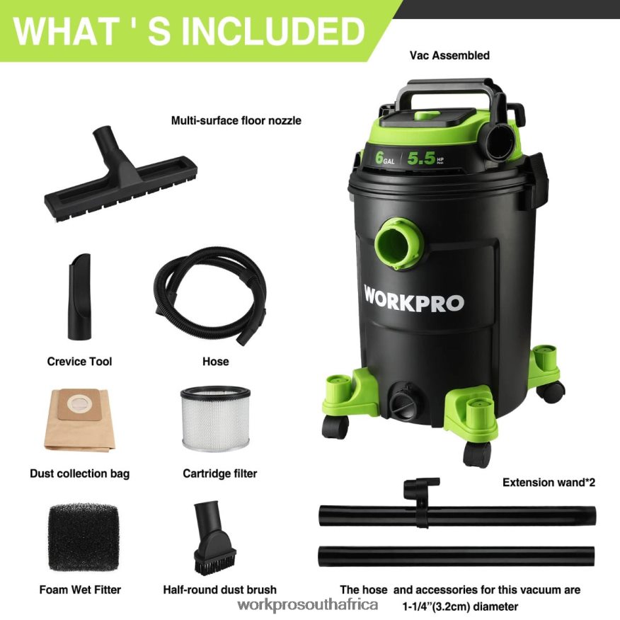 ZA WORKPRO 6 Gallon Shop Vacuum 5.5 Peak Horsepower Shop Vac Cleaner with HEPA Filter Hose and Accessories Helpful 4B8V2T215 Tool