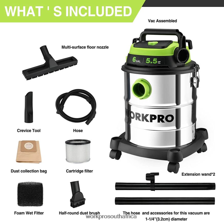 ZA WORKPRO 6 Gallon Wet/Dry Shop Vacuum with HEPA Filter, Hose and Accessories for Home/Jobsite Dust Collection Morden 4B8V2T213 Tool