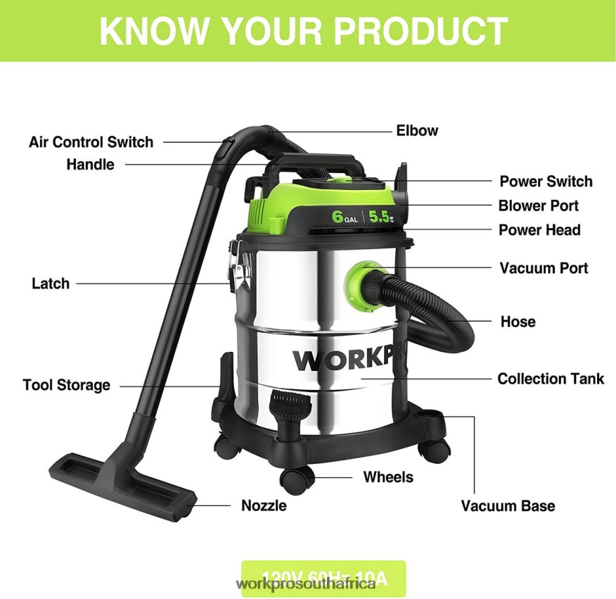 ZA WORKPRO 6 Gallon Wet/Dry Shop Vacuum with HEPA Filter, Hose and Accessories for Home/Jobsite Dust Collection Morden 4B8V2T213 Tool