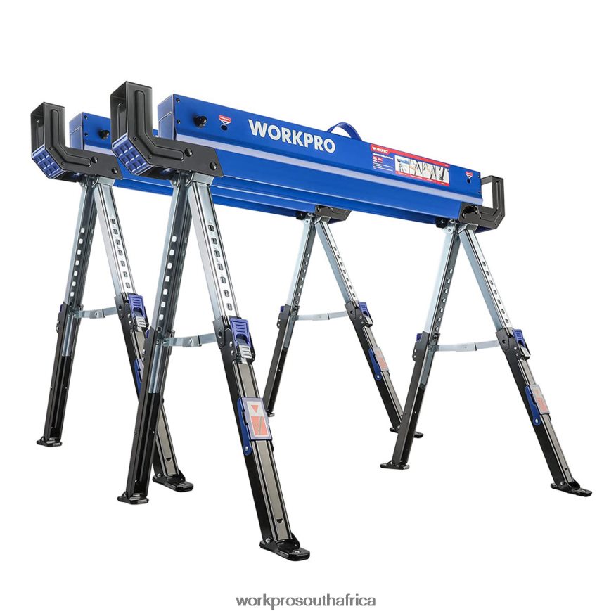 ZA WORKPRO 2 Pcs Folding Sawhorse Adjustable Heavy Duty Saw horse with 2x4 Support Arms, 3000 lbs Load Capacity, 24-32 inch Height Adjustable Legs, Pivoting Feet & Support Pegs New 4B8V2T35 Storage